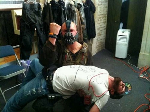tom hardy bane. Tom Hardy fooling around on set? No way to tell, though our money is firmly 