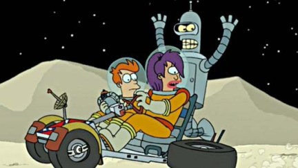 Leela Bender and Fry on the moon