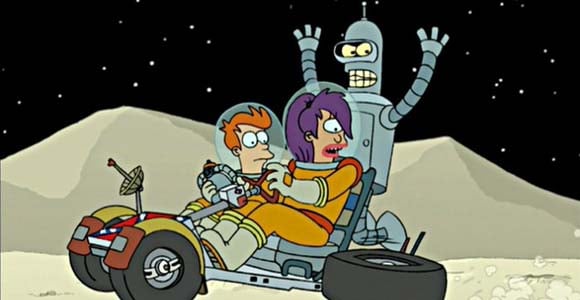 Leela Bender and Fry on the moon 