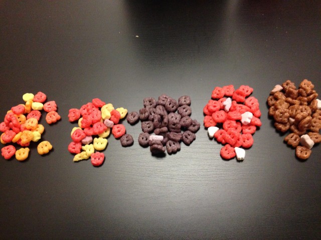 Left to Right: Yummy Mummy, or Frute Brute? Boo Berry, Franken Berry, Count Chocula