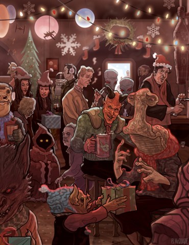 Mos-Eisley-Cantina-Scene-front-Star-Wars-Christmas-Card-PJ-McQuade