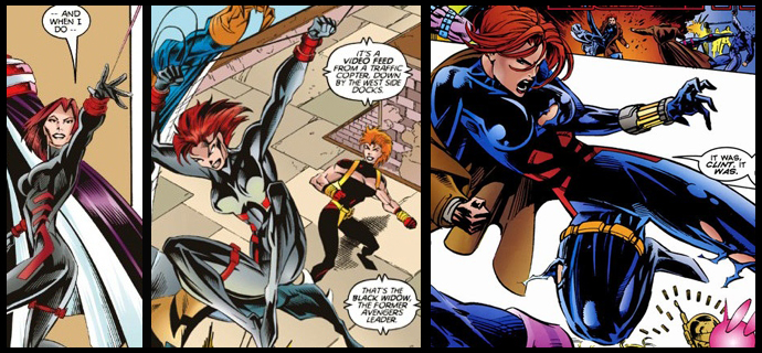 Black Widow comic panels.