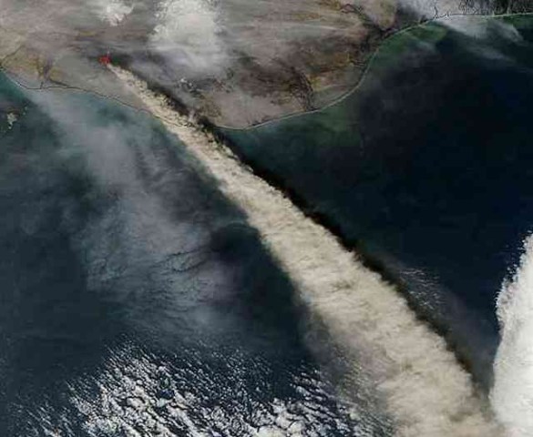 An unpronounceable ash cloud from the Icelandic eruption as seen from the ISS in 2010.