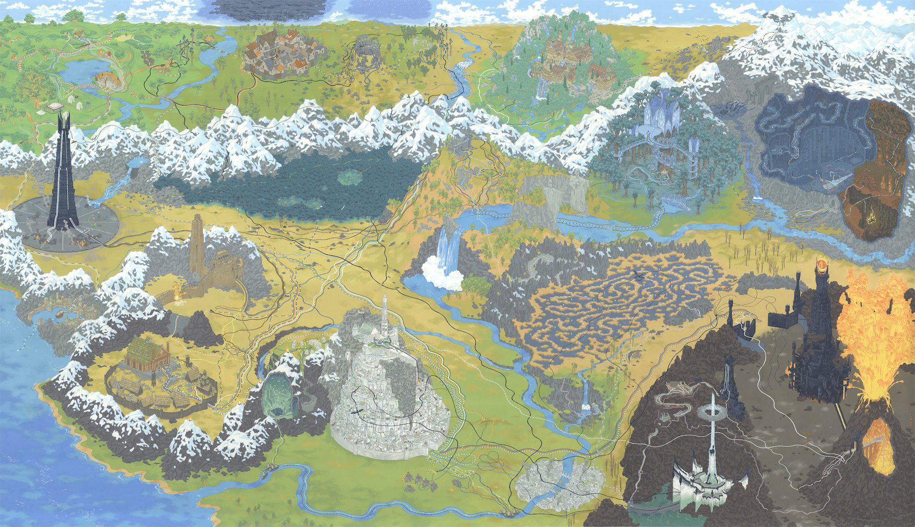 Lord of the Rings map by artist Andrew DeGraff. Image: Andrew DeGraff. http://www.andrewdegraff.com/lord-of-the-rings/iaca9idw0fodpsm9vbf489iz7xbbkx