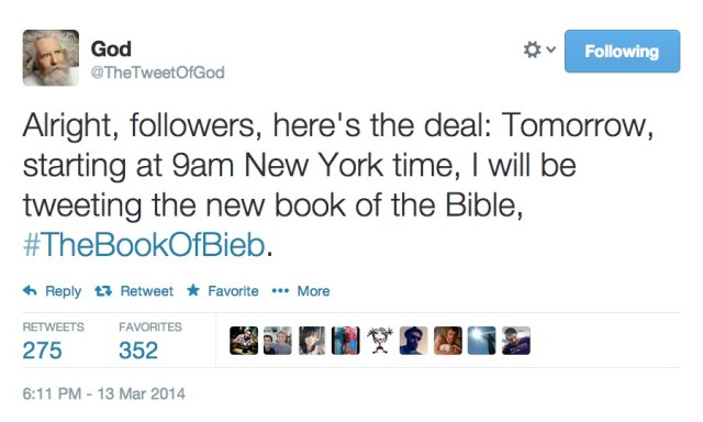 Tweet of God Bieber Book of Bible
