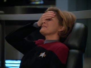 Every time a Star Trek episode fails the Bechdel Test, Captain Janeway does a facepalm
