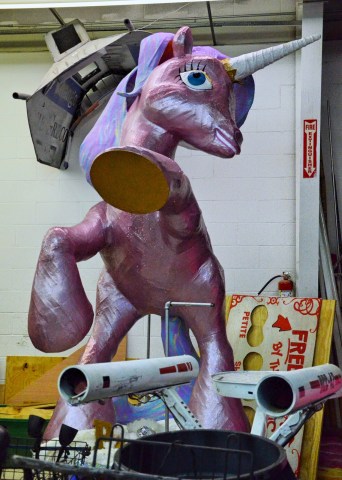 This glittery behemoth of a unicorn is the work of the Mystic Krewe of P.U.E.W.C. 