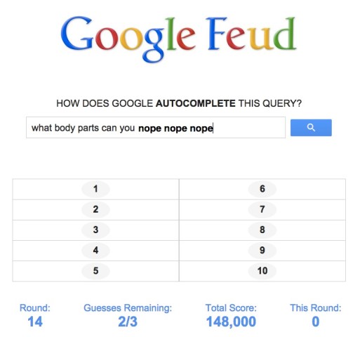 Google Feud Autocomplete Game