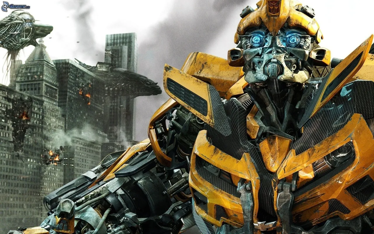 Un toujours avec un robot jaune de Transformers