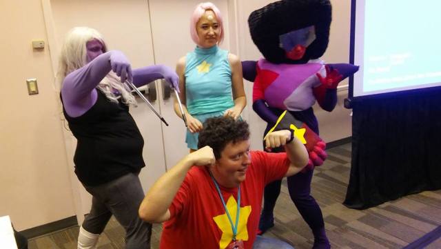 The Gems and Steven, after the panel.