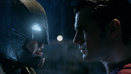 Batman and Superman face each other in Batman v Superman.