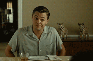 Leonardo DiCaprio shrugging.