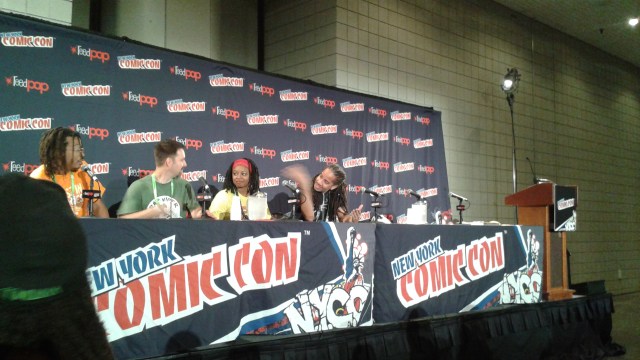 Half the panel waits for the other half, because "hip-hop doesn't wake up before noon." NYCC 2015.