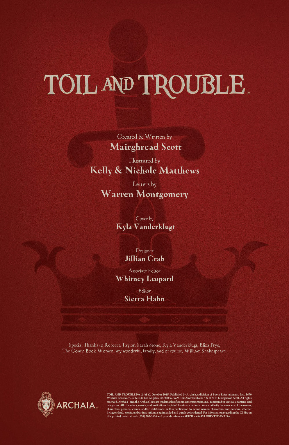 Toil and Trouble Issue 2 Credits