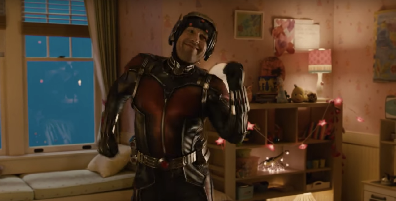 Paul Rudd dancing in costume as Scott Lang in Ant-Man