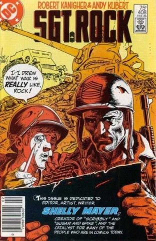In an interesting twist of fate, Sheldon Mayer was the artist for SUGAR AND SPIKE, one of the few titles to catch a younger Andy's eye. Cover by Joe Kubert, image from Comics Vine.