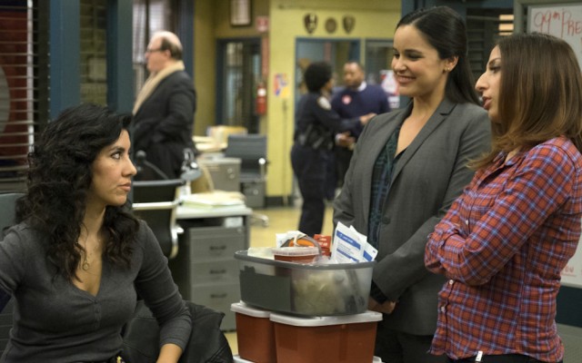 BROOKLYN NINE-NINE: L-R: Stephanie Beatriz, Melissa Fumero and Chelsea Peretti in the "House Mouses" episode of BROOKLYN NINE-NINE airing Tuesday, Feb. 16 (9:00-9:30 PM ET/PT) on FOX. CR: John P. Fleenor/FOX.