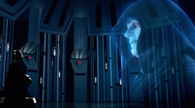 The Emperor talks to Darth Vader in Star Wars