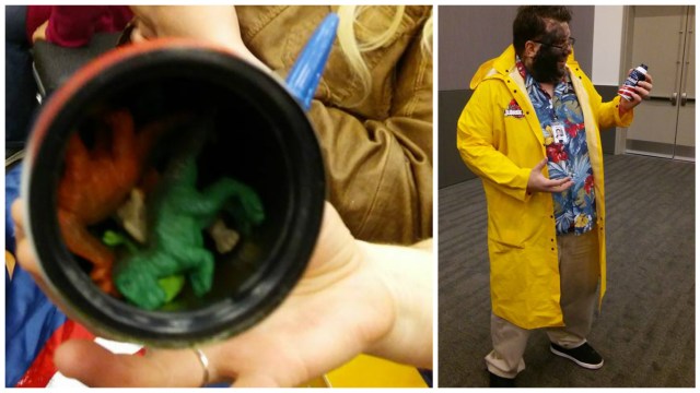 Yep. He's Dennis Nedry, With Barbasol. With a secret storage spot.