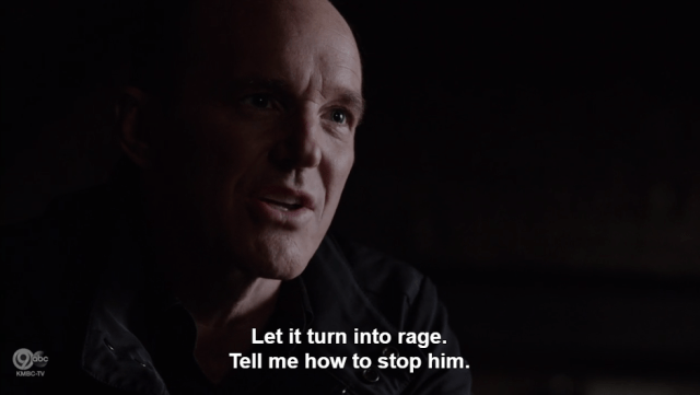 Nice work on the half-light, half-dark composition during these Coulson/Malick scenes, by the by.