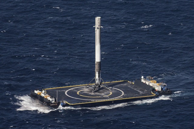 Falcon 9 rocket first stage on drone ship