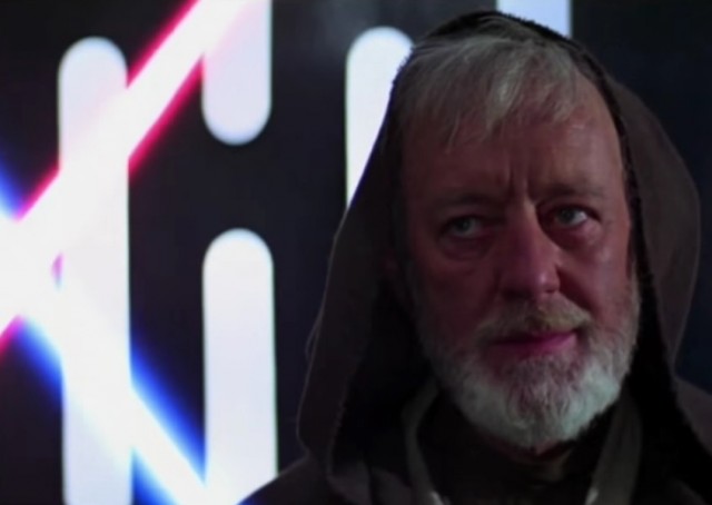 Obi-Wan smiling at Darth Vader before he sacrifices himself