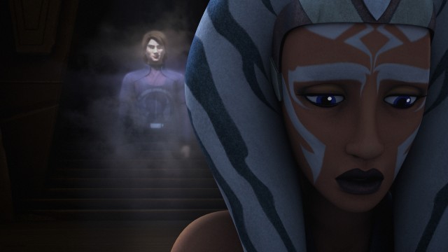 Anakin Skywalker behind Ahsoka Tano