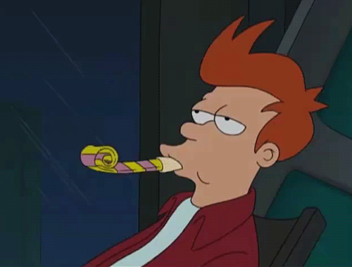 Fry boredly blows a party noisemaker in Futurama