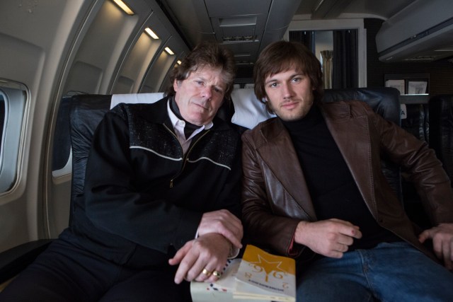 Jerry Schilling (left) and Alex Pettyfer (righ) on the set of ELVIS & NIXON, an Amazon Studios / Bleecker Street release.