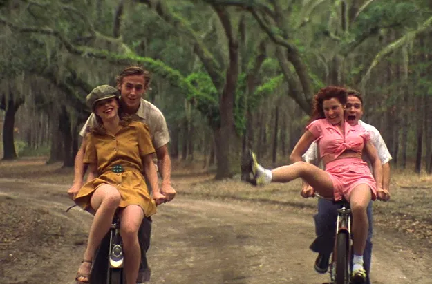 people ride bikes together in the notebook because romance