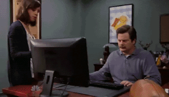 Parks and Rec Ron Swanson throws computer away.