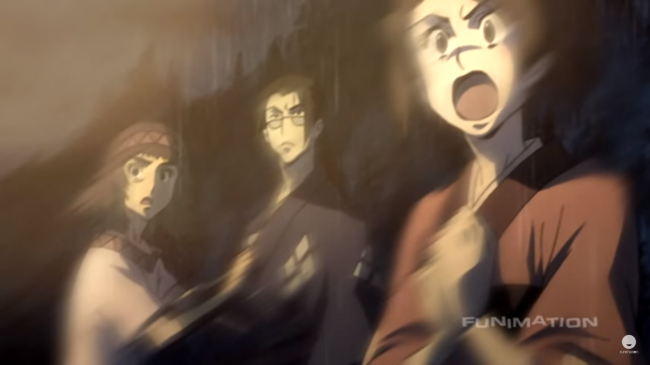 One person looks mad scared, another not so much, and a third looks confused.