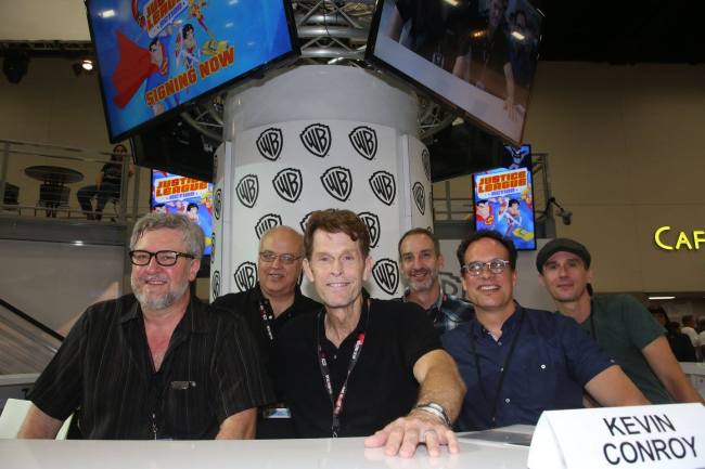 The cast and producers of Justice League Action in the Warner Bros. booth on Thursday, July 21 at Comic-Con 2016. #WBSDCC (© 2016 WBEI. All Rights Reserved.)