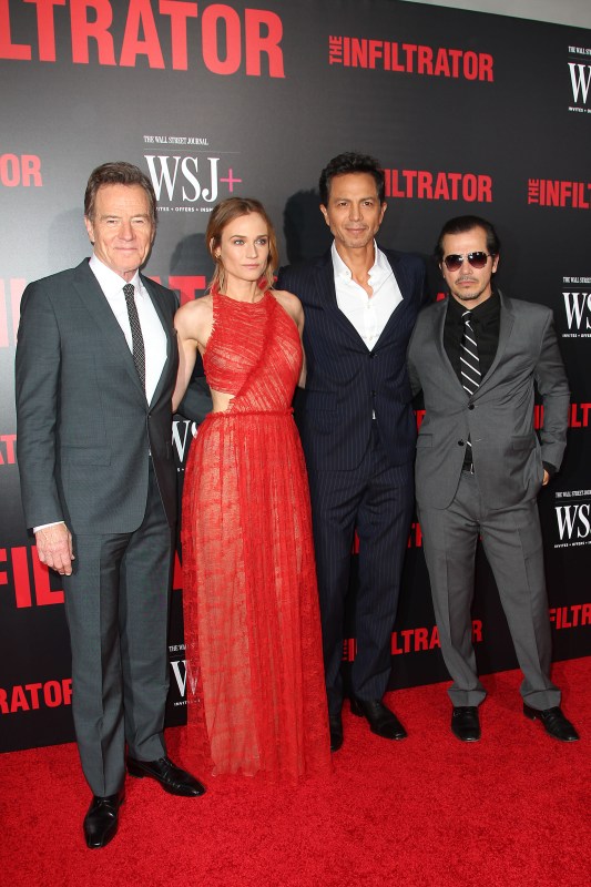 The cast of The Infiltrator: Bryan Cranston, Diane Kruger, Benjamin Bratt, John Leguizamo 