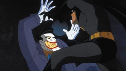 Batman and Joker fighting in Batman the Animated Series.