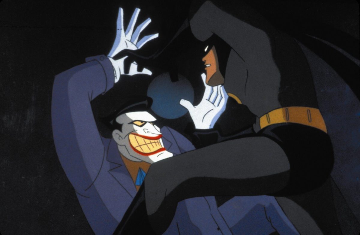 Batman and Joker fighting in Batman the Animated Series.