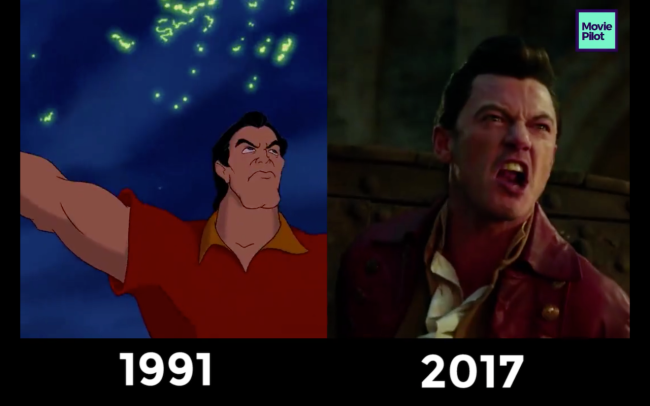 A screenshot from a video comparing the 1991 Beauty and the Beast to the 2017 remake
