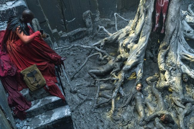 EMERALD CITY -- "The Beast Forever" Episode 101-- Pictured: (l-r) Florence Kasumba as Wicked Witch Of The East, Adria Arjona as Dorothy, Oliver Jackson as Lucas -- (Photo by: David Lukacs/NBC)