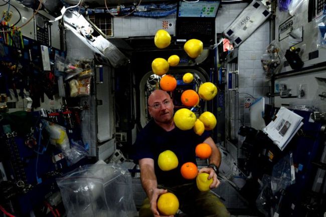 Scott Kelly with some citrus fruits on the ISS during the Year in Space. Photo Credit: NASA
