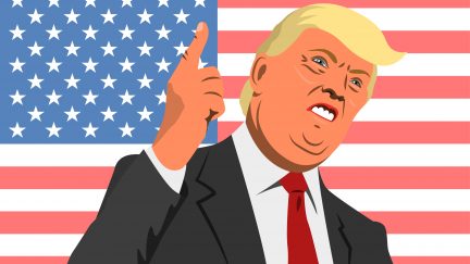 Donald Trump angry point and flag