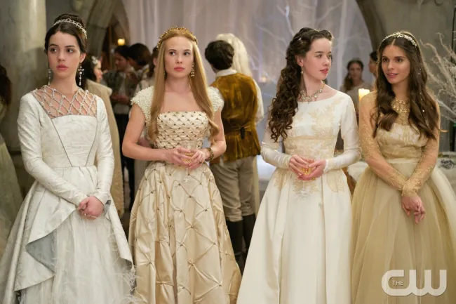 Reign -- "Banished" -- Image Number: RE212a_0095.jpg -- Pictured (L-R): Adelaide Kane as Mary, Queen of Scotland and France, Celina Sinden as Greer, Anna Popplewell as Lola and Caitlin Stasey as Kenna -- Photo: Sven Frenzel/The CW -- ÃÂ© 2014 The CW Network, LLC. All rights reserved.