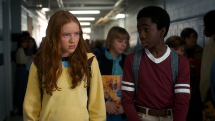 Sadie Sink (Max) and Caleb McLaughlin (Lucas) in a Netflix production still from Stranger Things 2