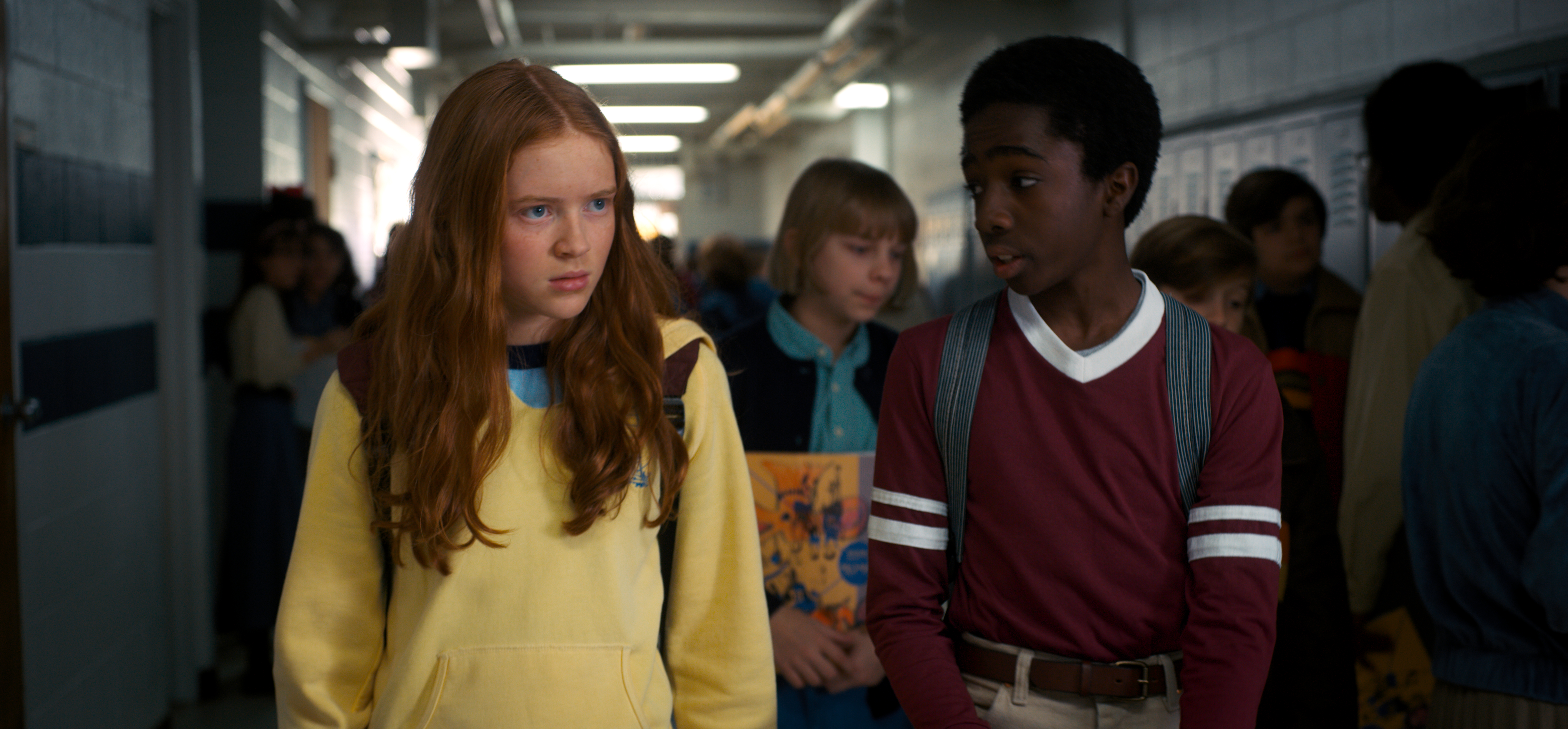 Sadie Sink (Max) and Caleb McLaughlin (Lucas) in a Netflix production still from Stranger Things 2