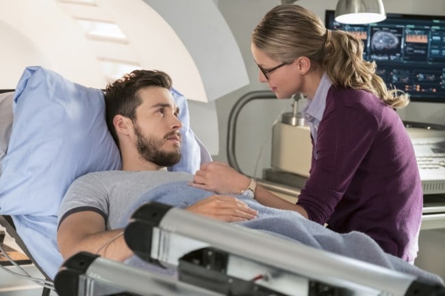 image: Michael Courtney/The CW Supergirl -- "Wake Up" Pictured (L-R): Chris Wood as Mike/Mon-El and Melissa Benoist as Kara -- © 2017 The CW Network, LLC. All Rights Reserved