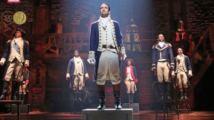 image: screencap Lin-Manuel Miranda and the cast of Hamilton on Broadway