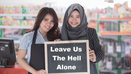 Shutterstock image of retail/cashier employees asking to be left alone