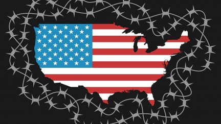 Shutterstock image of the United States surrounded by barbed wire, representing isolationism and border control