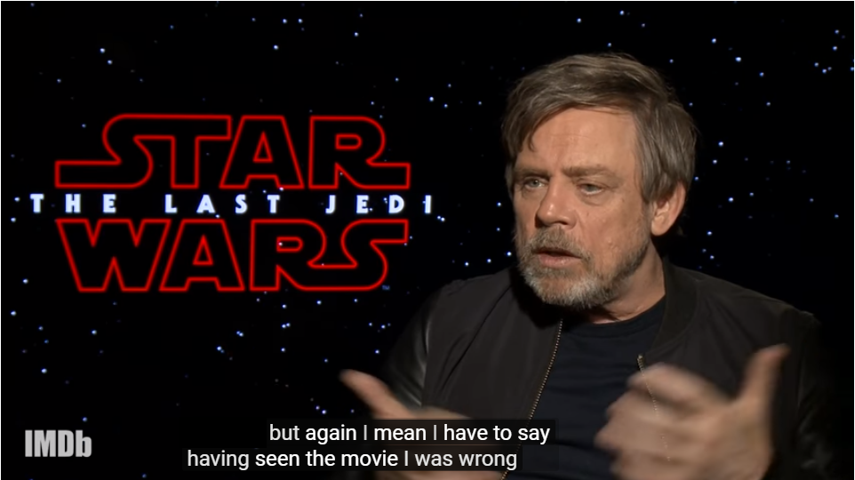 Screengrab of Mark Hamill's interview about Luke with IMDB