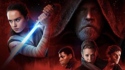 Rey, Luke, Leia, Finn, Poe in Star Wars: The Last Jedi