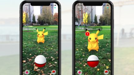 Pokémon GO AR update showing Pikachu far and near